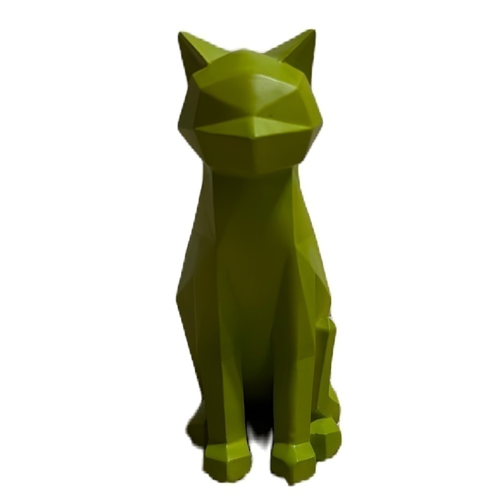 Geometric 3D Green Cat Statue Home Decor Sculpture Animal Figurine